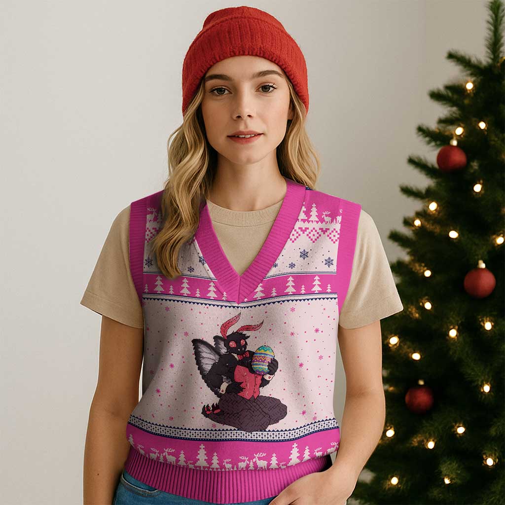 Sexy Easter Bunny Mothman V-Neck Knit Sweater Vest Cryptid Humor Gift TS12 Hot Pink Print Your Wear