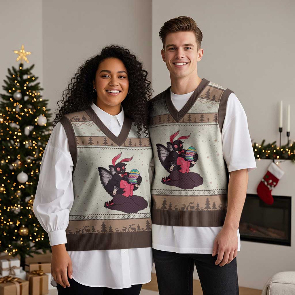 Sexy Easter Bunny Mothman V-Neck Knit Sweater Vest Cryptid Humor Gift TS12 Mocha Mousse Print Your Wear