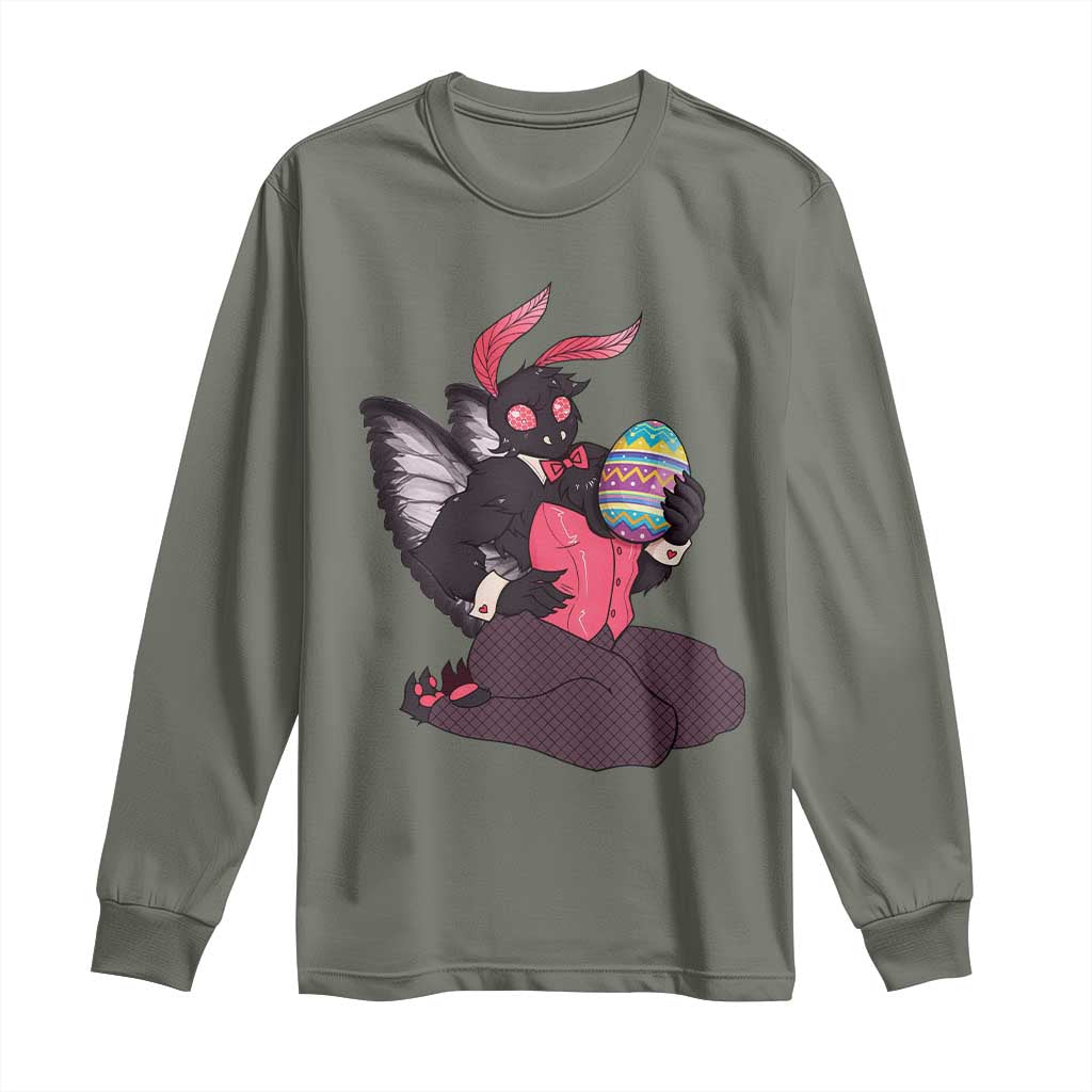 Sexy Easter Bunny Mothman Long Sleeve Shirt Cryptid Humor Gift TS12 Military Green Print Your Wear