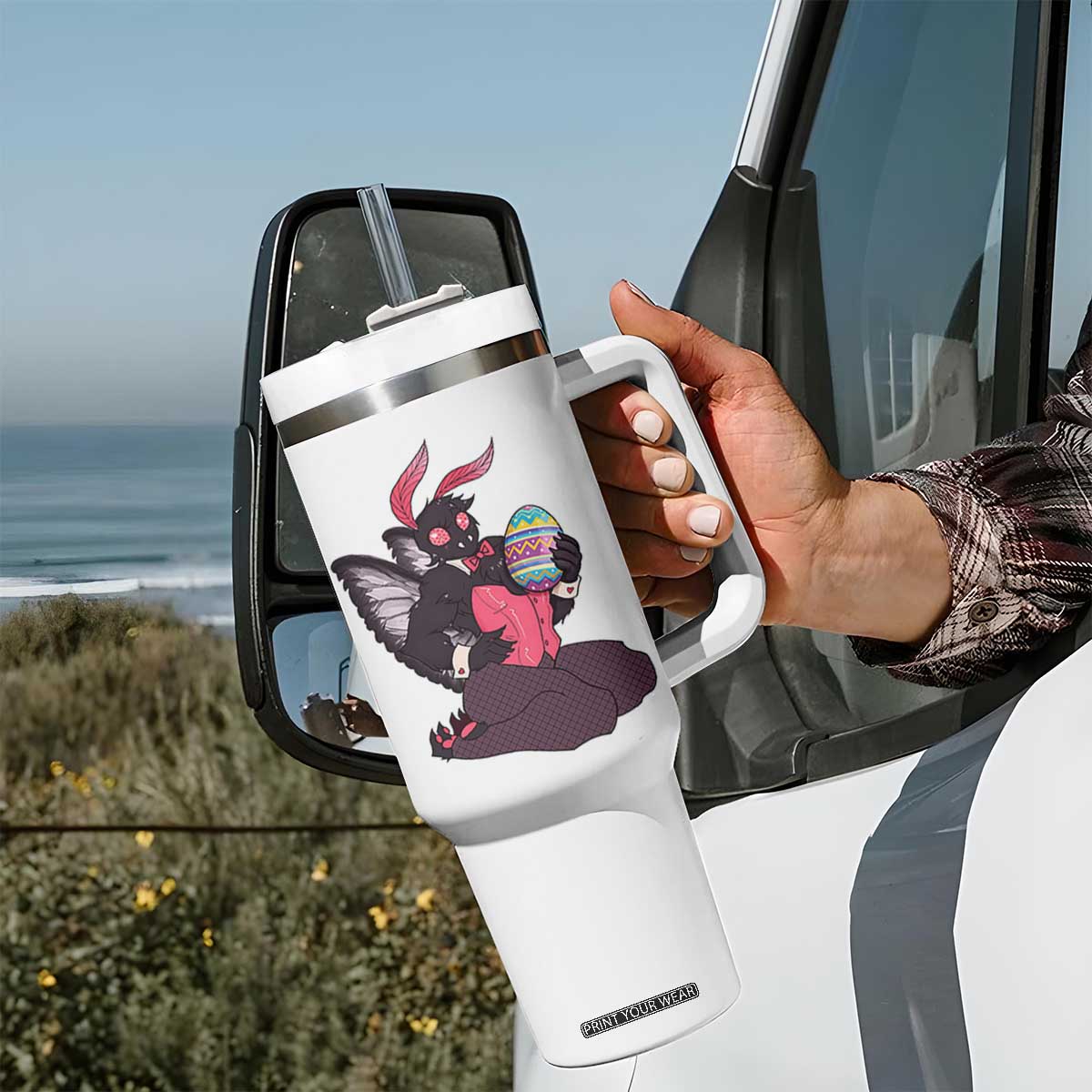 Sexy Easter Bunny Mothman Tumbler With Handle Cryptid Humor Gift TS12 Print Your Wear
