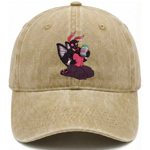 Sexy Easter Bunny Mothman Washed Cotton Baseball Cap Cryptid Humor Gift TS12 Washed Cap Universal Fit Khaki Print Your Wear