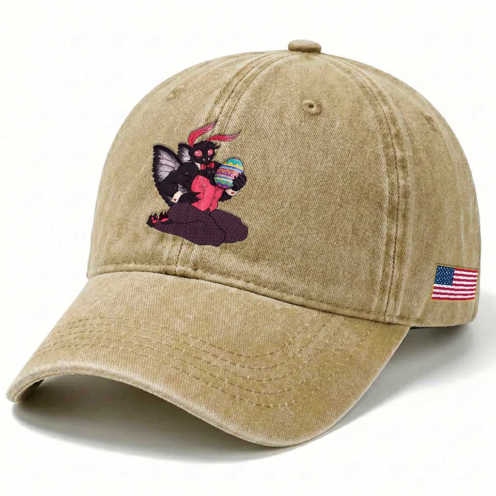 Sexy Easter Bunny Mothman Washed Cotton Baseball Cap Cryptid Humor Gift TS12 Print Your Wear