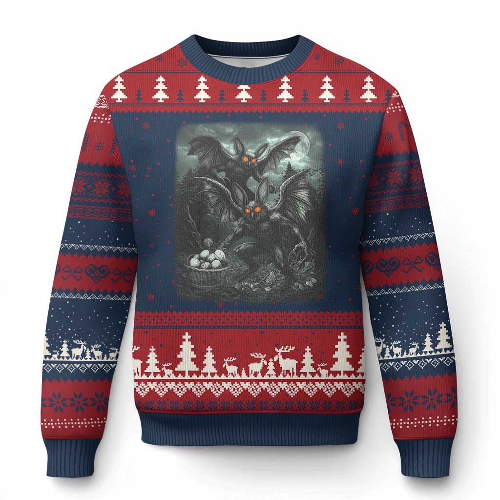 Vintage Horror Mothman Easter Ugly Christmas Sweater Folklore Monster Lover Gift TS12 Navy Red Print Your Wear