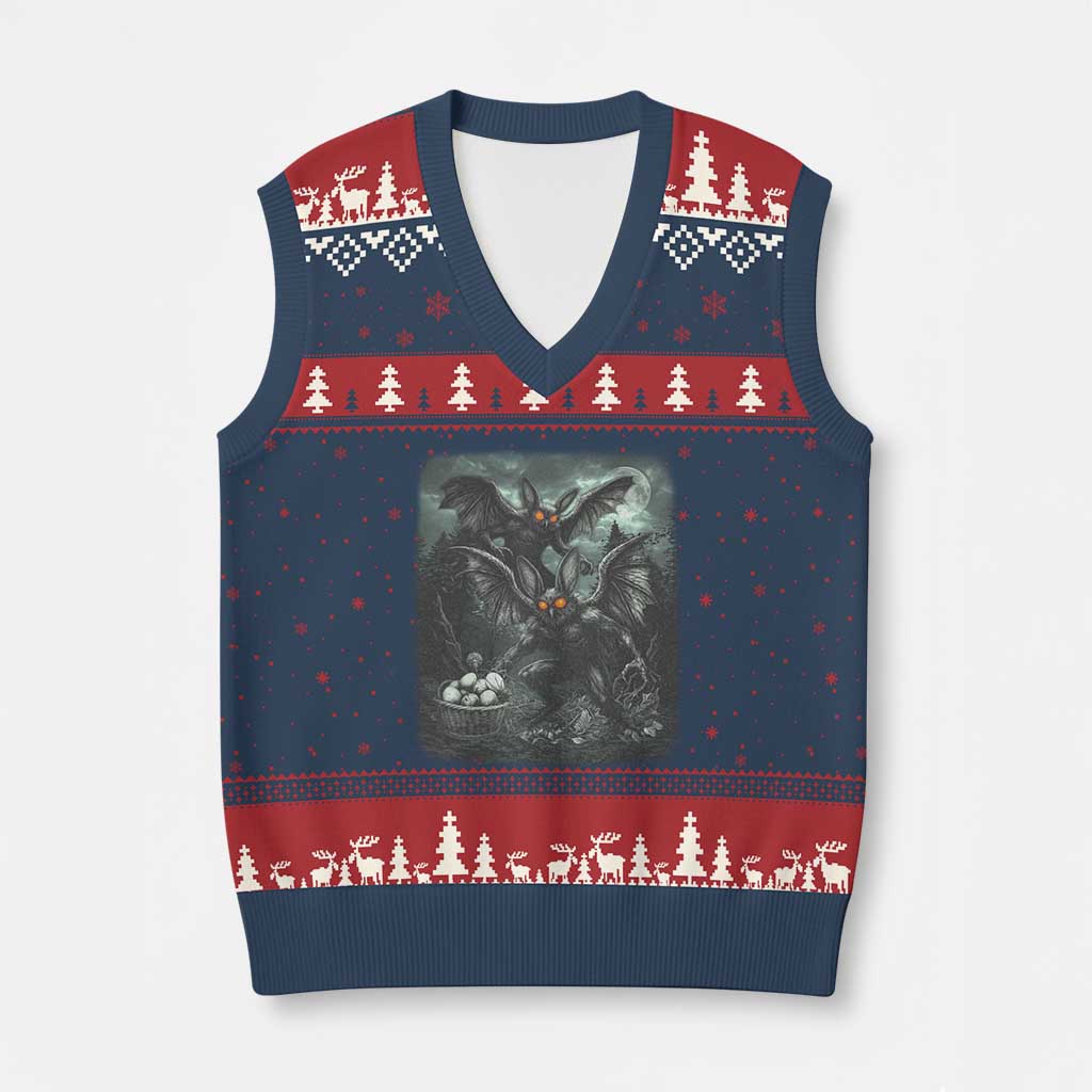 Vintage Horror Mothman Easter V-Neck Knit Sweater Vest Folklore Monster Lover Gift TS12 Navy Red Print Your Wear