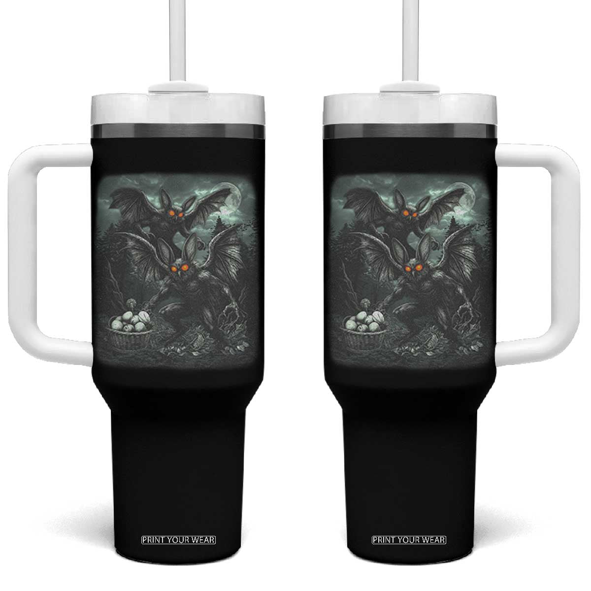 Vintage Horror Mothman Easter Tumbler With Handle Folklore Monster Lover Gift TS12 One Size: 40 oz Black Print Your Wear