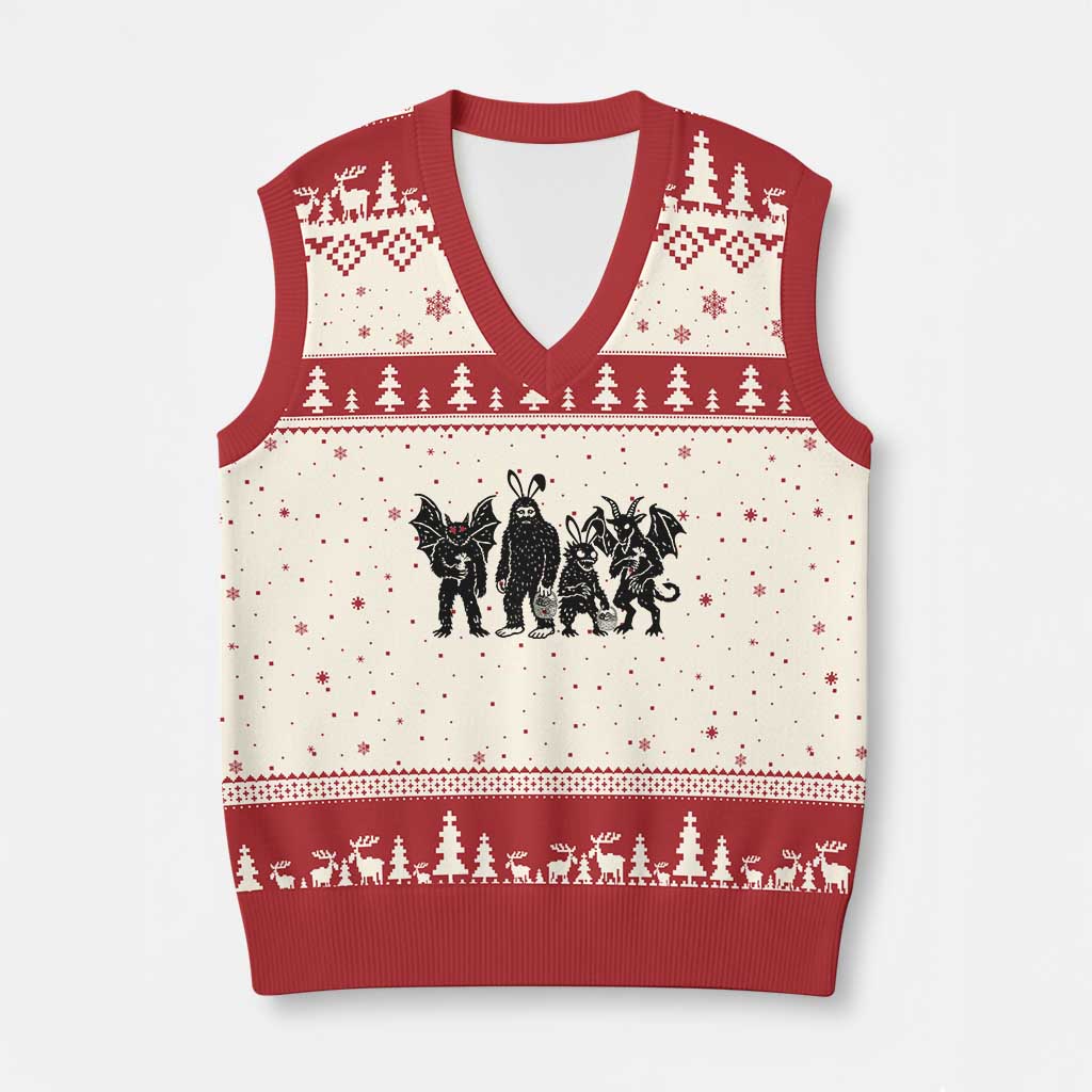 Funny Easter Cryptid Squad V-Neck Knit Sweater Vest Bigfoot Mothman Jersey Devil Chupacabra Gift TS12 Beige Red Print Your Wear