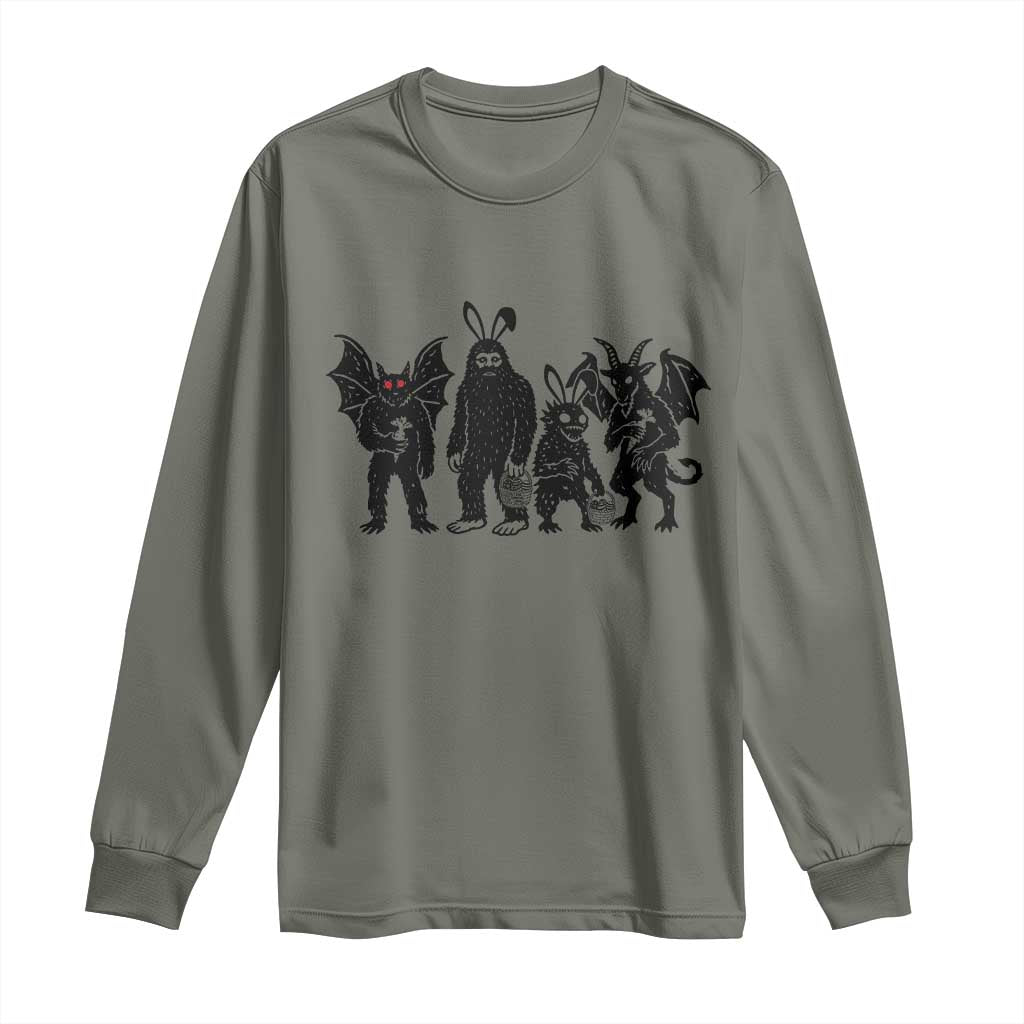 Funny Easter Cryptid Squad Long Sleeve Shirt Bigfoot Mothman Jersey Devil Chupacabra Gift TS12 Military Green Print Your Wear
