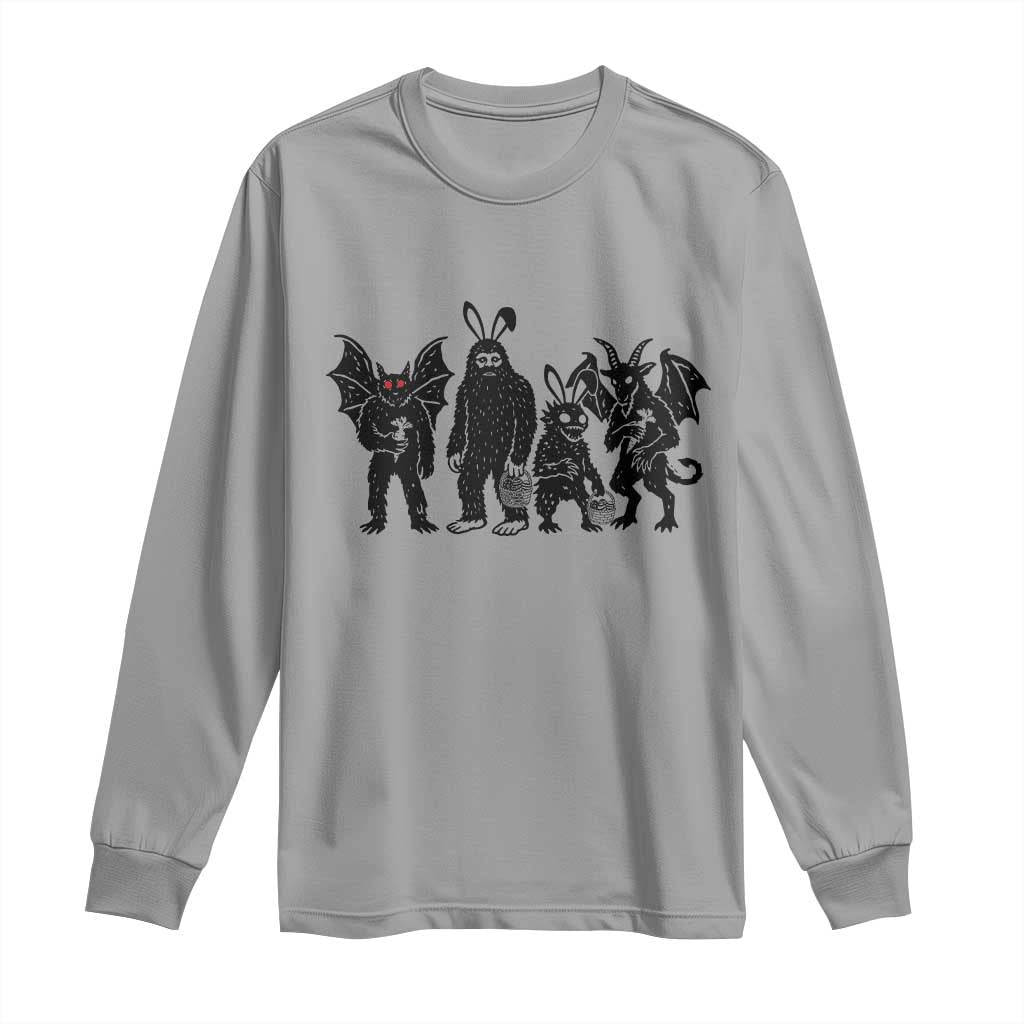 Funny Easter Cryptid Squad Long Sleeve Shirt Bigfoot Mothman Jersey Devil Chupacabra Gift TS12 Sport Gray Print Your Wear
