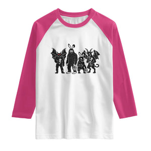 Funny Easter Cryptid Squad Raglan Shirt Bigfoot Mothman Jersey Devil Chupacabra Gift TS12 White Heliconia Print Your Wear