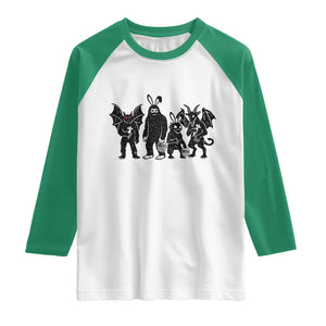 Funny Easter Cryptid Squad Raglan Shirt Bigfoot Mothman Jersey Devil Chupacabra Gift TS12 White Kelly Green Print Your Wear