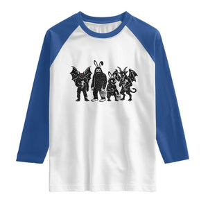 Funny Easter Cryptid Squad Raglan Shirt Bigfoot Mothman Jersey Devil Chupacabra Gift TS12 White Royal Print Your Wear
