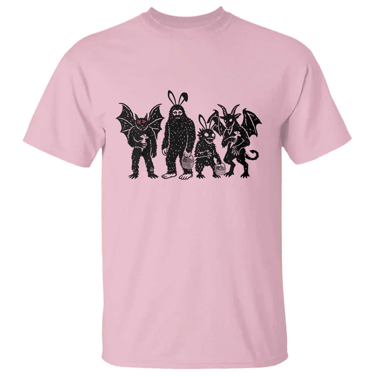 Funny Easter Cryptid Squad T Shirt Bigfoot Mothman Jersey Devil Chupacabra Gift TS12 Light Pink Print Your Wear