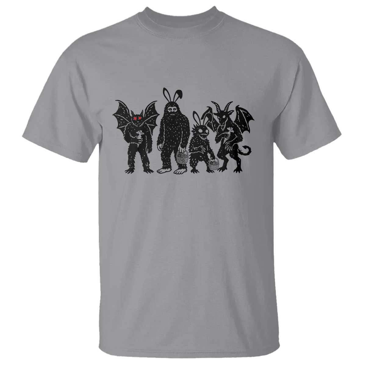 Funny Easter Cryptid Squad T Shirt Bigfoot Mothman Jersey Devil Chupacabra Gift TS12 Sport Gray Print Your Wear