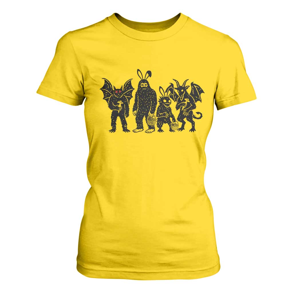 Funny Easter Cryptid Squad T Shirt For Women Bigfoot Mothman Jersey Devil Chupacabra Gift TS12 Daisy Print Your Wear