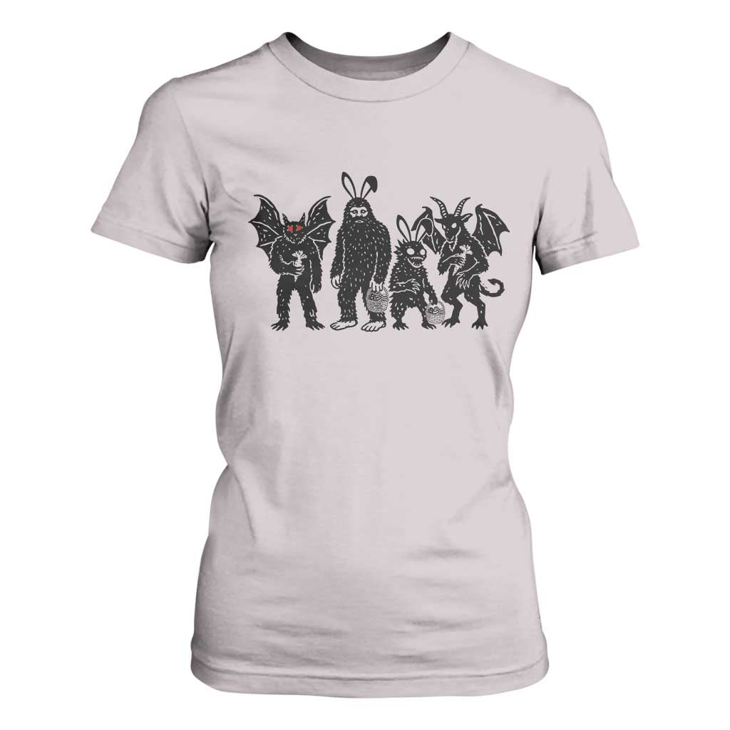 Funny Easter Cryptid Squad T Shirt For Women Bigfoot Mothman Jersey Devil Chupacabra Gift TS12 Ice Gray Print Your Wear
