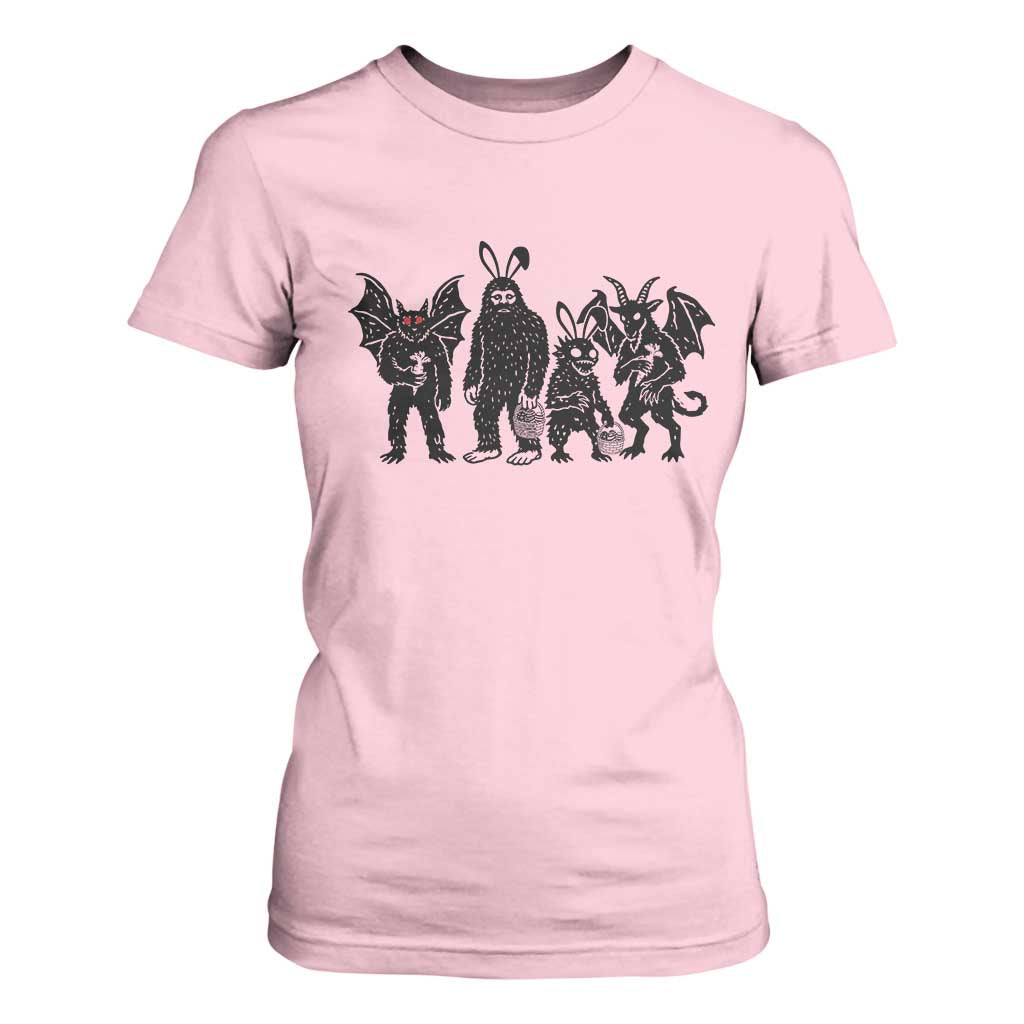 Funny Easter Cryptid Squad T Shirt For Women Bigfoot Mothman Jersey Devil Chupacabra Gift TS12 Light Pink Print Your Wear