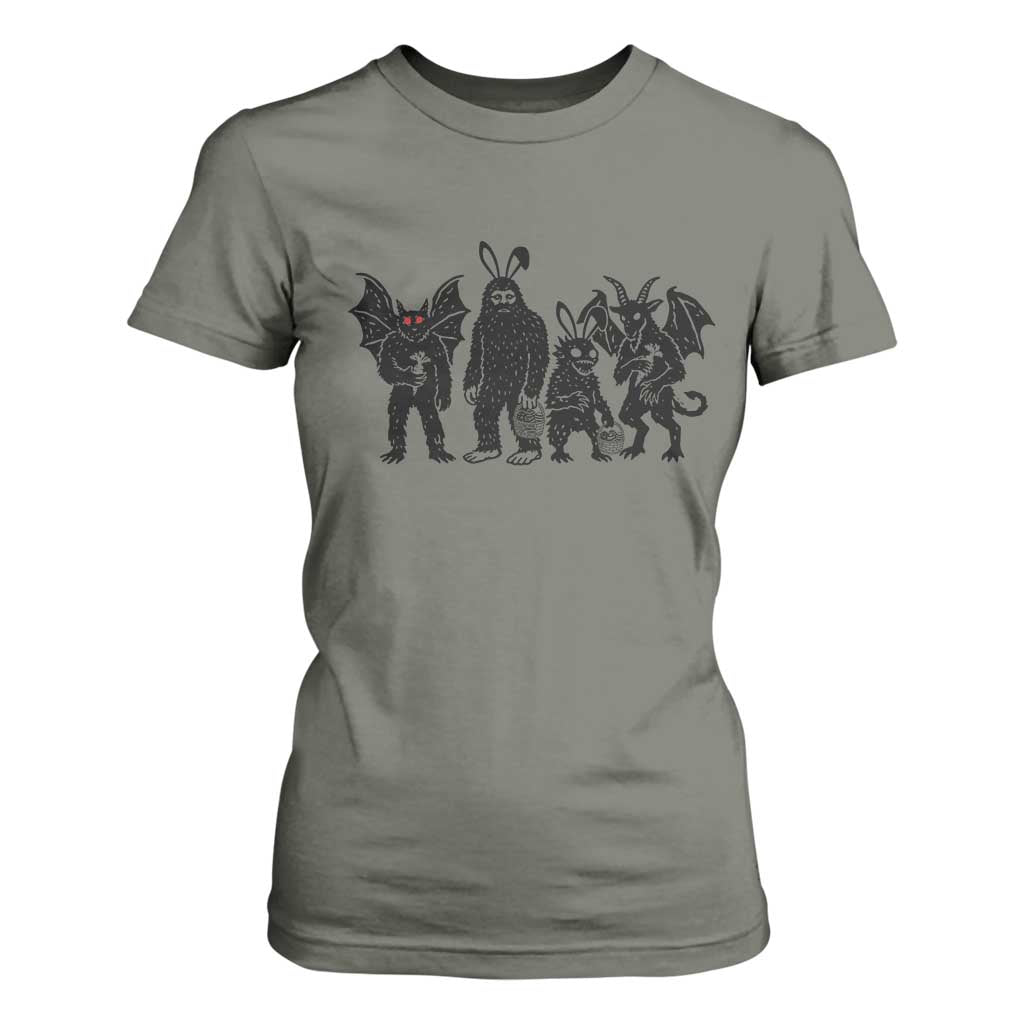 Funny Easter Cryptid Squad T Shirt For Women Bigfoot Mothman Jersey Devil Chupacabra Gift TS12 Military Green Print Your Wear