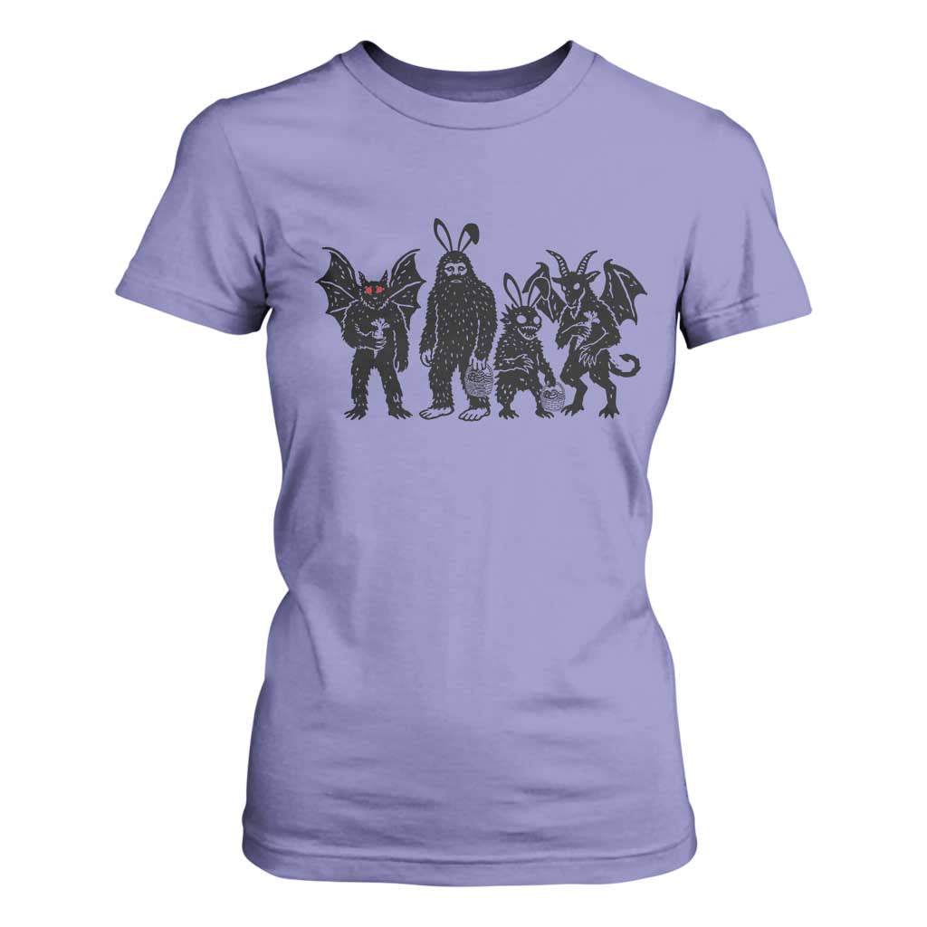 Funny Easter Cryptid Squad T Shirt For Women Bigfoot Mothman Jersey Devil Chupacabra Gift TS12 Violet Print Your Wear