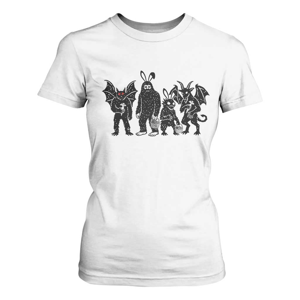 Funny Easter Cryptid Squad T Shirt For Women Bigfoot Mothman Jersey Devil Chupacabra Gift TS12 White Print Your Wear