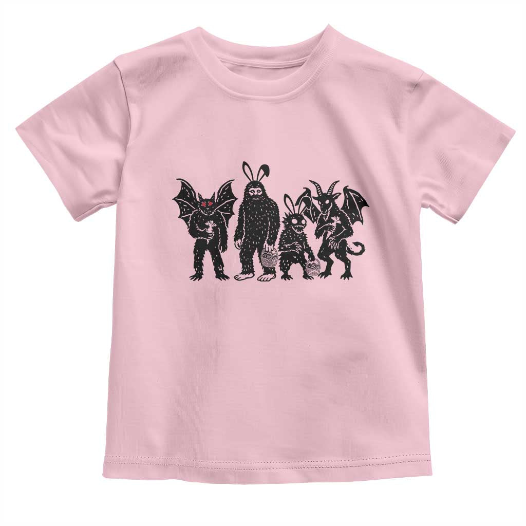 Funny Easter Cryptid Squad Toddler T Shirt Bigfoot Mothman Jersey Devil Chupacabra Gift TS12 Light Pink Print Your Wear