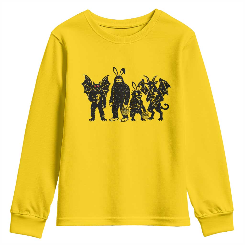 Funny Easter Cryptid Squad Youth Sweatshirt Bigfoot Mothman Jersey Devil Chupacabra Gift TS12 Daisy Print Your Wear