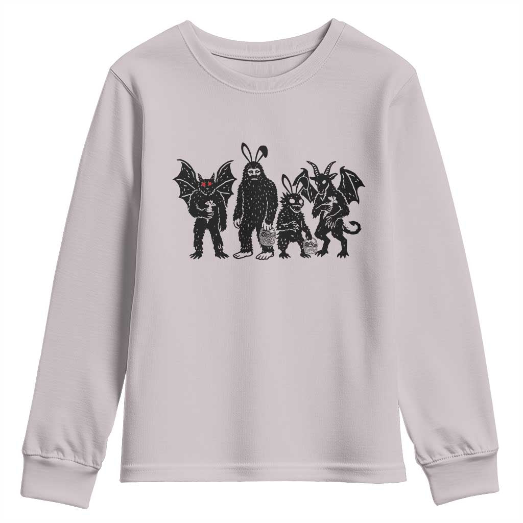 Funny Easter Cryptid Squad Youth Sweatshirt Bigfoot Mothman Jersey Devil Chupacabra Gift TS12 Ice Gray Print Your Wear