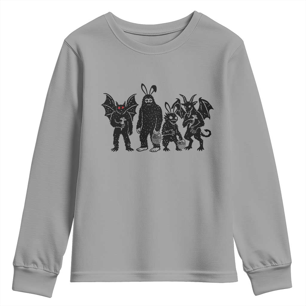 Funny Easter Cryptid Squad Youth Sweatshirt Bigfoot Mothman Jersey Devil Chupacabra Gift TS12 Sport Gray Print Your Wear