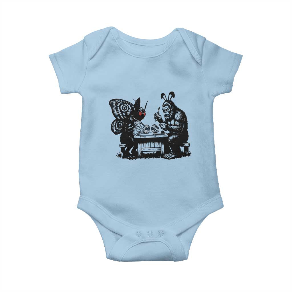 Funny Bigfoot And Mothman Egg Painting Baby Onesie Cryptid Easter Gift TS12 Light Blue Print Your Wear
