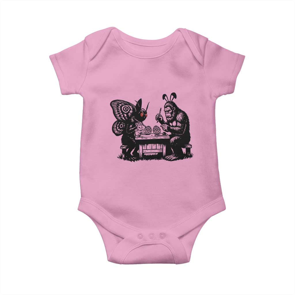 Funny Bigfoot And Mothman Egg Painting Baby Onesie Cryptid Easter Gift TS12 Light Pink Print Your Wear