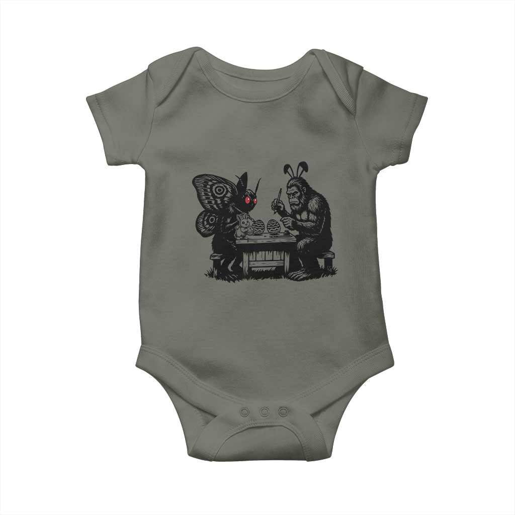 Funny Bigfoot And Mothman Egg Painting Baby Onesie Cryptid Easter Gift TS12 Military Green Print Your Wear
