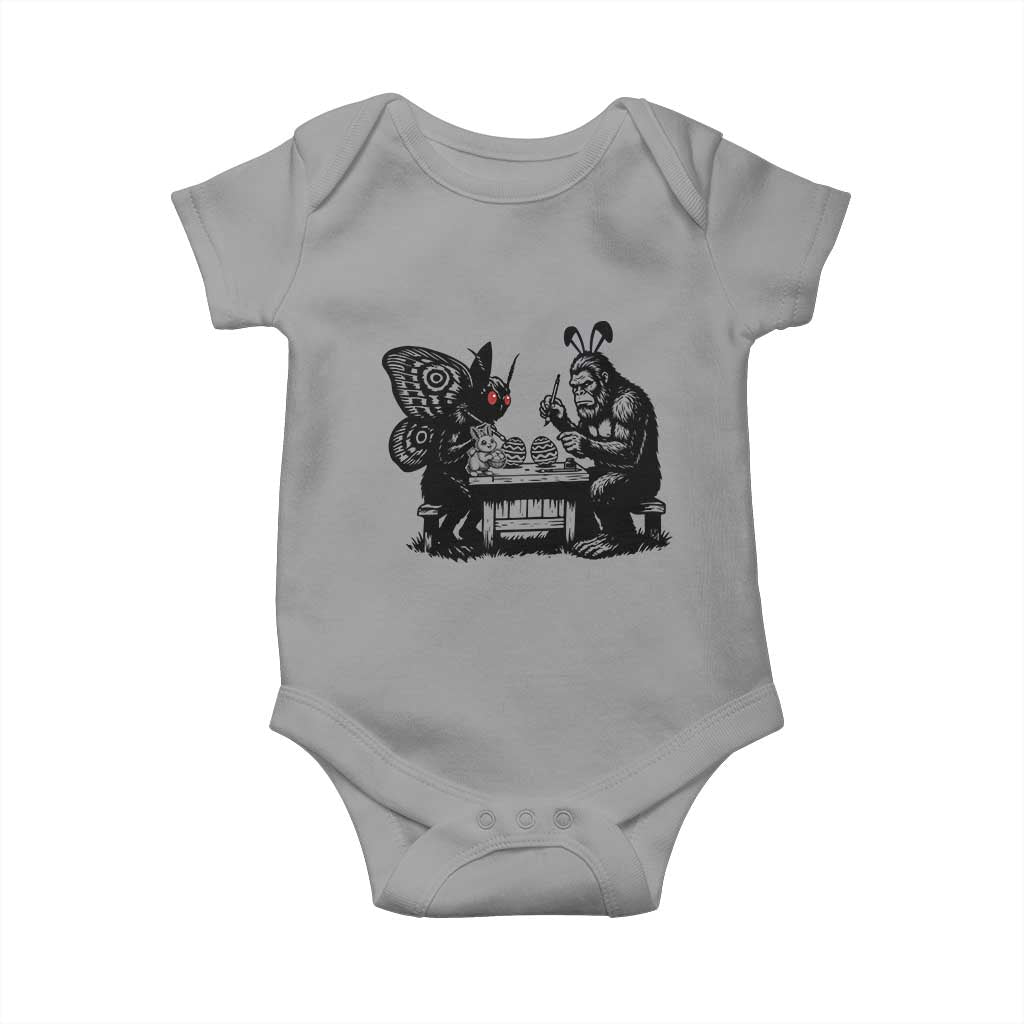 Funny Bigfoot And Mothman Egg Painting Baby Onesie Cryptid Easter Gift TS12 Sport Gray Print Your Wear