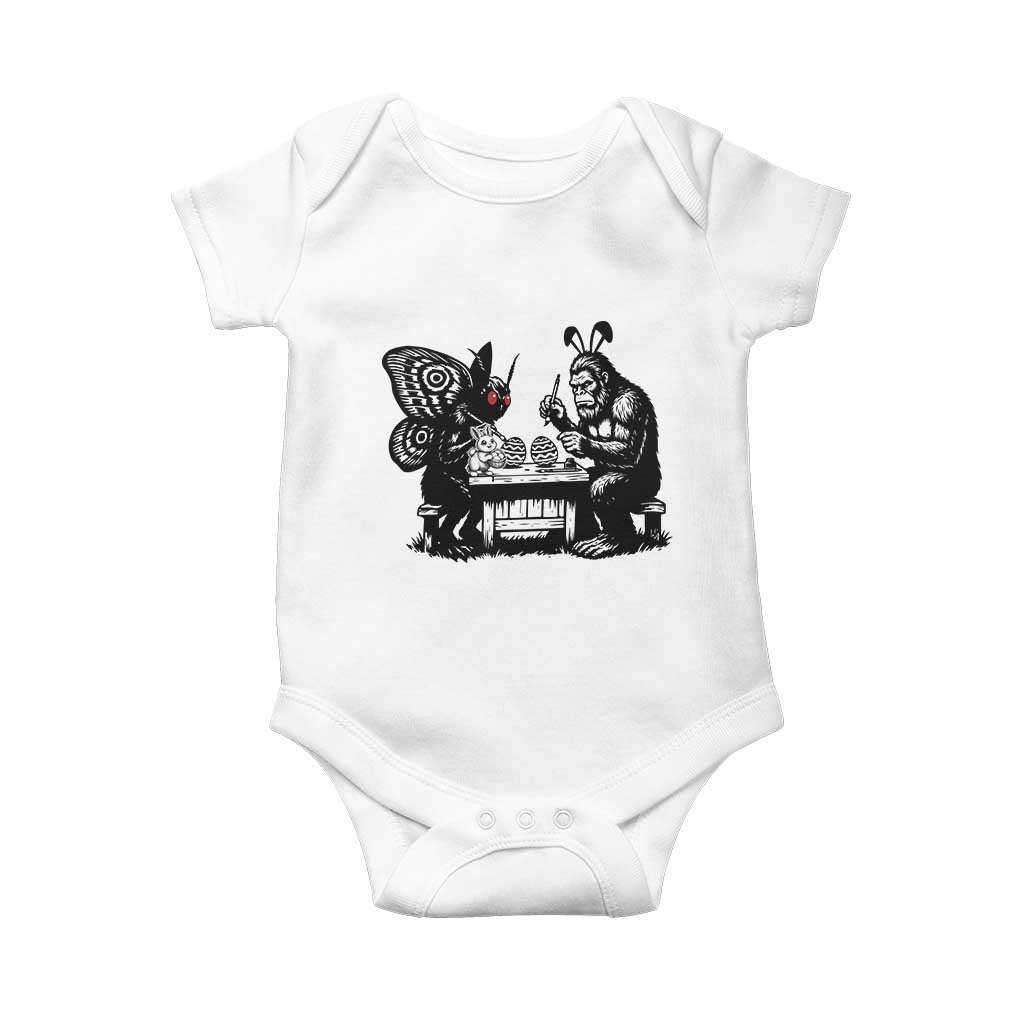 Funny Bigfoot And Mothman Egg Painting Baby Onesie Cryptid Easter Gift TS12 White Print Your Wear
