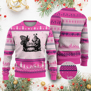 Funny Bigfoot And Mothman Egg Painting Ugly Christmas Sweater Cryptid Easter Gift TS12 Hot Pink Print Your Wear
