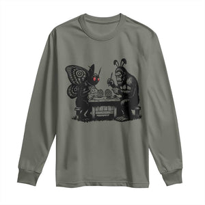 Funny Bigfoot And Mothman Egg Painting Long Sleeve Shirt Cryptid Easter Gift TS12 Military Green Print Your Wear