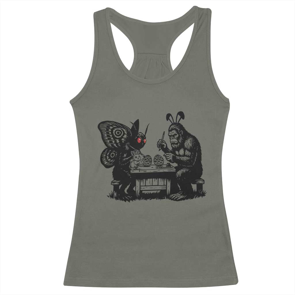 Funny Bigfoot And Mothman Egg Painting Racerback Tank Top Cryptid Easter Gift TS12 Military Green Print Your Wear