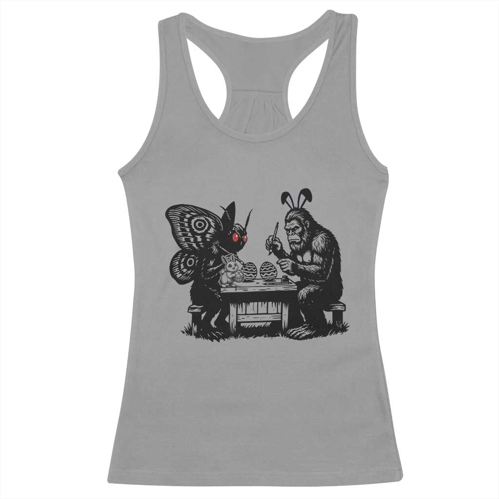 Funny Bigfoot And Mothman Egg Painting Racerback Tank Top Cryptid Easter Gift TS12 Sport Gray Print Your Wear