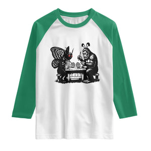 Funny Bigfoot And Mothman Egg Painting Raglan Shirt Cryptid Easter Gift TS12 White Kelly Green Print Your Wear