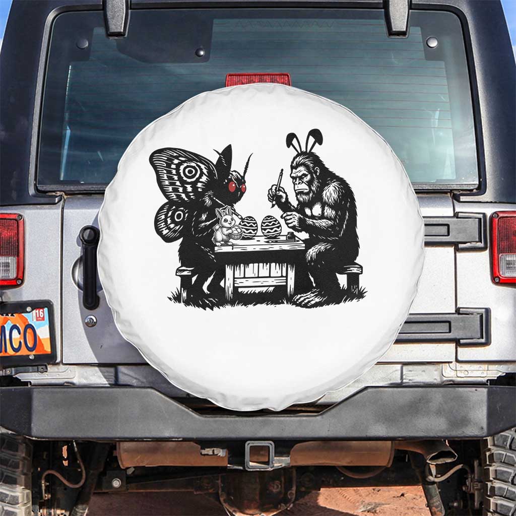 Funny Bigfoot And Mothman Egg Painting Spare Tire Cover Cryptid Easter Gift TS12 No hole White Print Your Wear