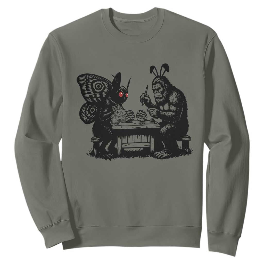 Funny Bigfoot And Mothman Egg Painting Sweatshirt Cryptid Easter Gift TS12 Military Green Print Your Wear