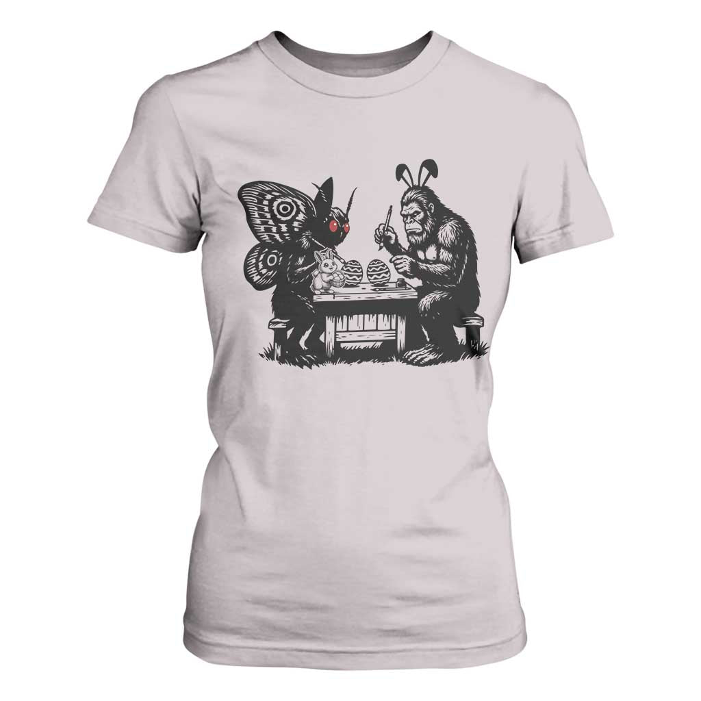 Funny Bigfoot And Mothman Egg Painting T Shirt For Women Cryptid Easter Gift TS12 Ice Gray Print Your Wear