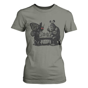Funny Bigfoot And Mothman Egg Painting T Shirt For Women Cryptid Easter Gift TS12 Military Green Print Your Wear