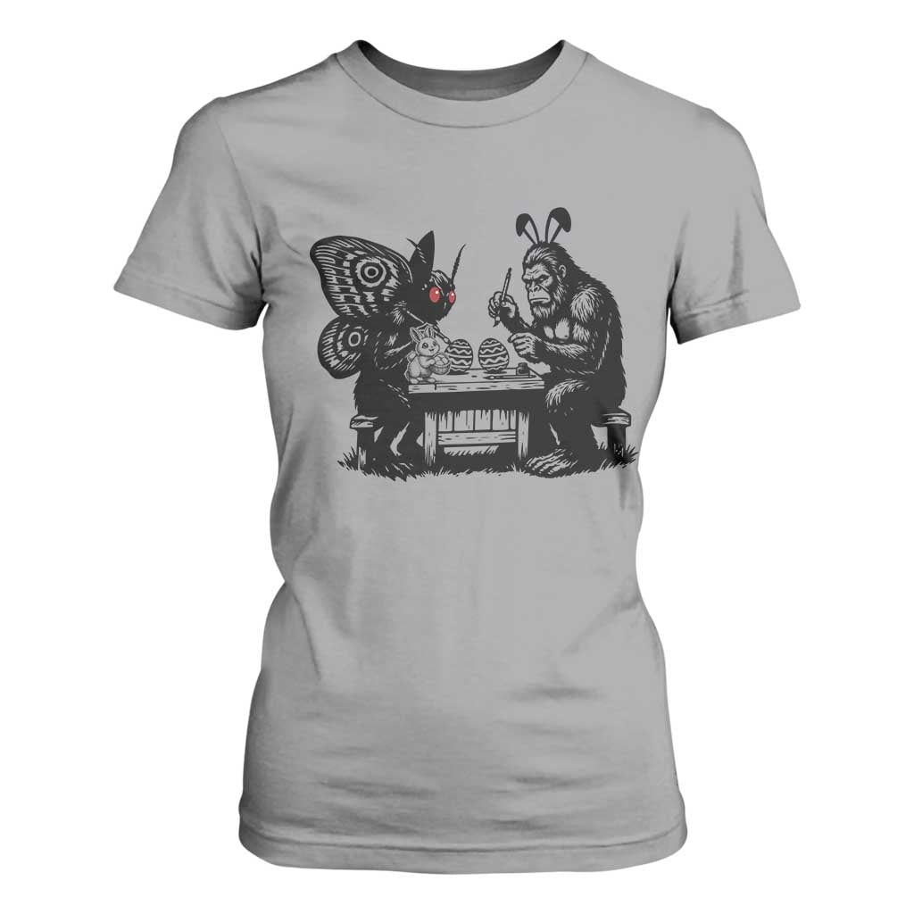 Funny Bigfoot And Mothman Egg Painting T Shirt For Women Cryptid Easter Gift TS12 Sport Gray Print Your Wear