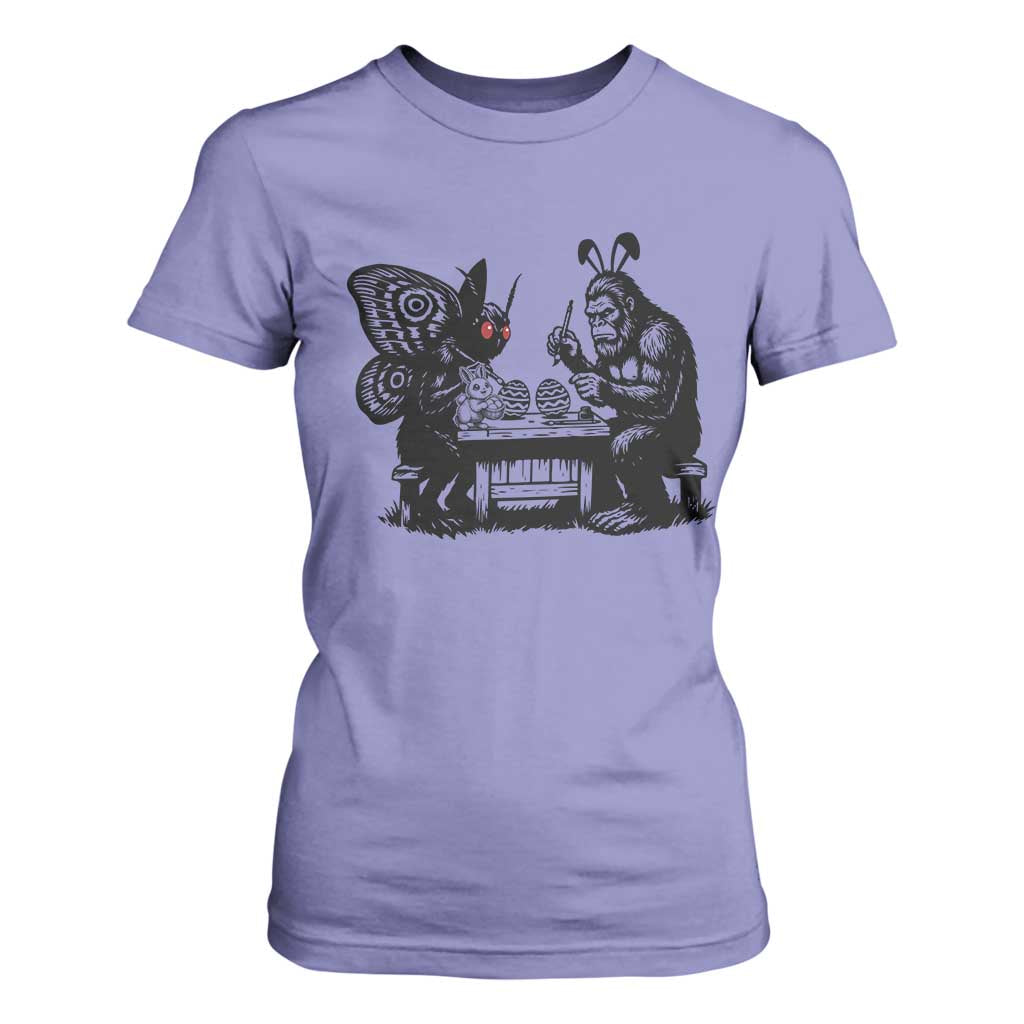Funny Bigfoot And Mothman Egg Painting T Shirt For Women Cryptid Easter Gift TS12 Violet Print Your Wear