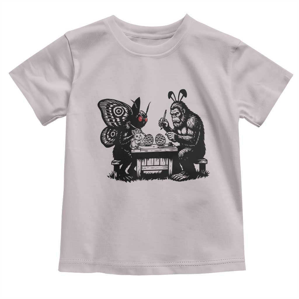 Funny Bigfoot And Mothman Egg Painting Toddler T Shirt Cryptid Easter Gift TS12 Ice Gray Print Your Wear