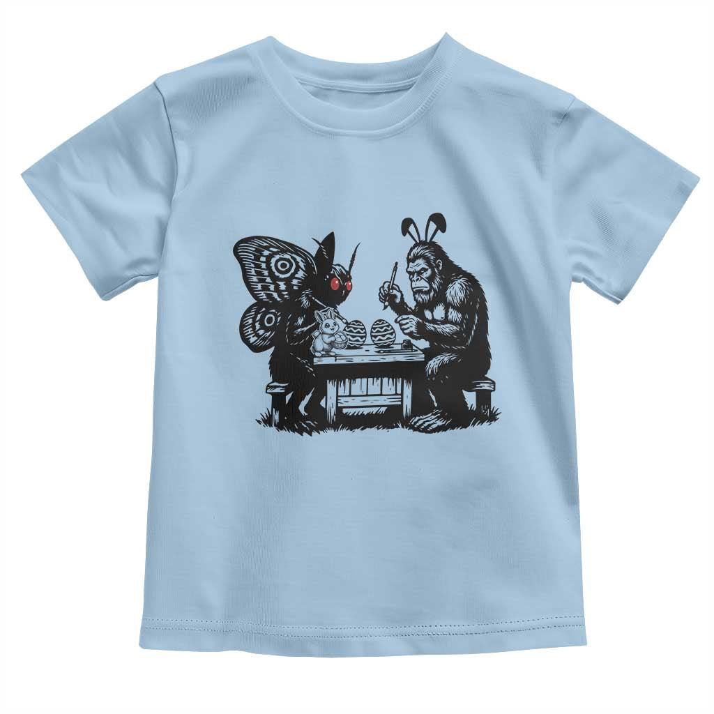 Funny Bigfoot And Mothman Egg Painting Toddler T Shirt Cryptid Easter Gift TS12 Light Blue Print Your Wear
