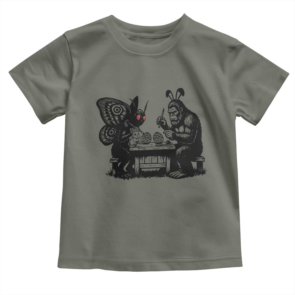 Funny Bigfoot And Mothman Egg Painting Toddler T Shirt Cryptid Easter Gift TS12 Military Green Print Your Wear