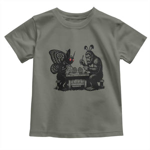 Funny Bigfoot And Mothman Egg Painting Toddler T Shirt Cryptid Easter Gift TS12 Military Green Print Your Wear