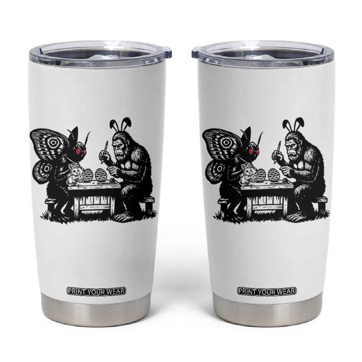 Funny Bigfoot And Mothman Egg Painting Tumbler Cup Cryptid Easter Gift TS12 White Print Your Wear