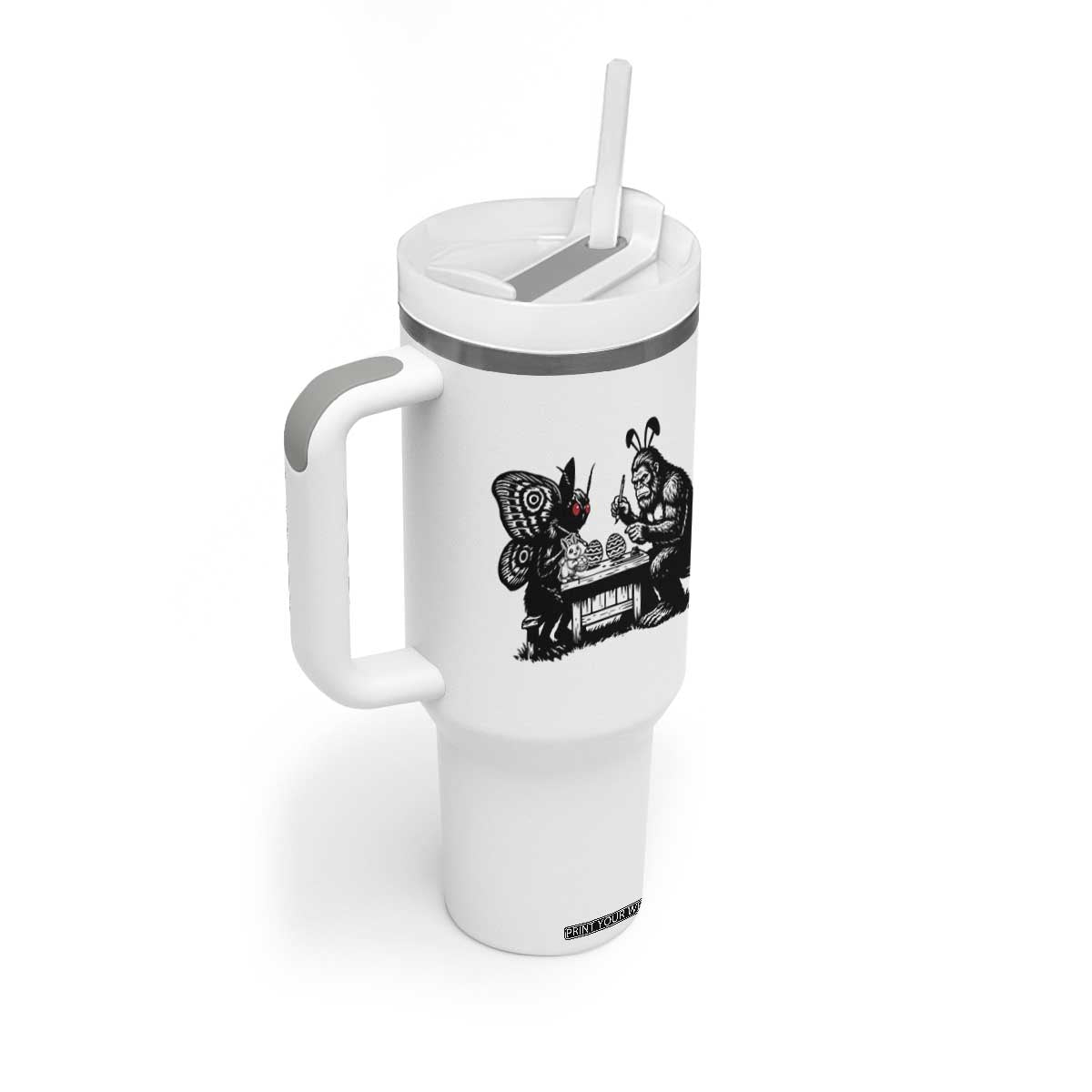 Funny Bigfoot And Mothman Egg Painting Tumbler With Handle Cryptid Easter Gift TS12 Print Your Wear