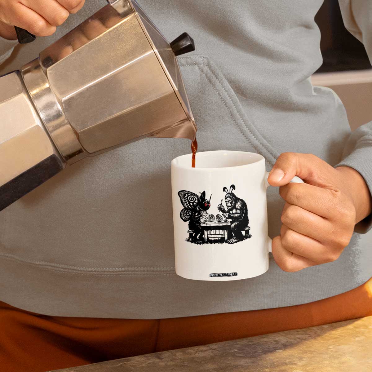 Funny Bigfoot And Mothman Egg Painting Coffee Mug Cryptid Easter Gift TS12 Print Your Wear